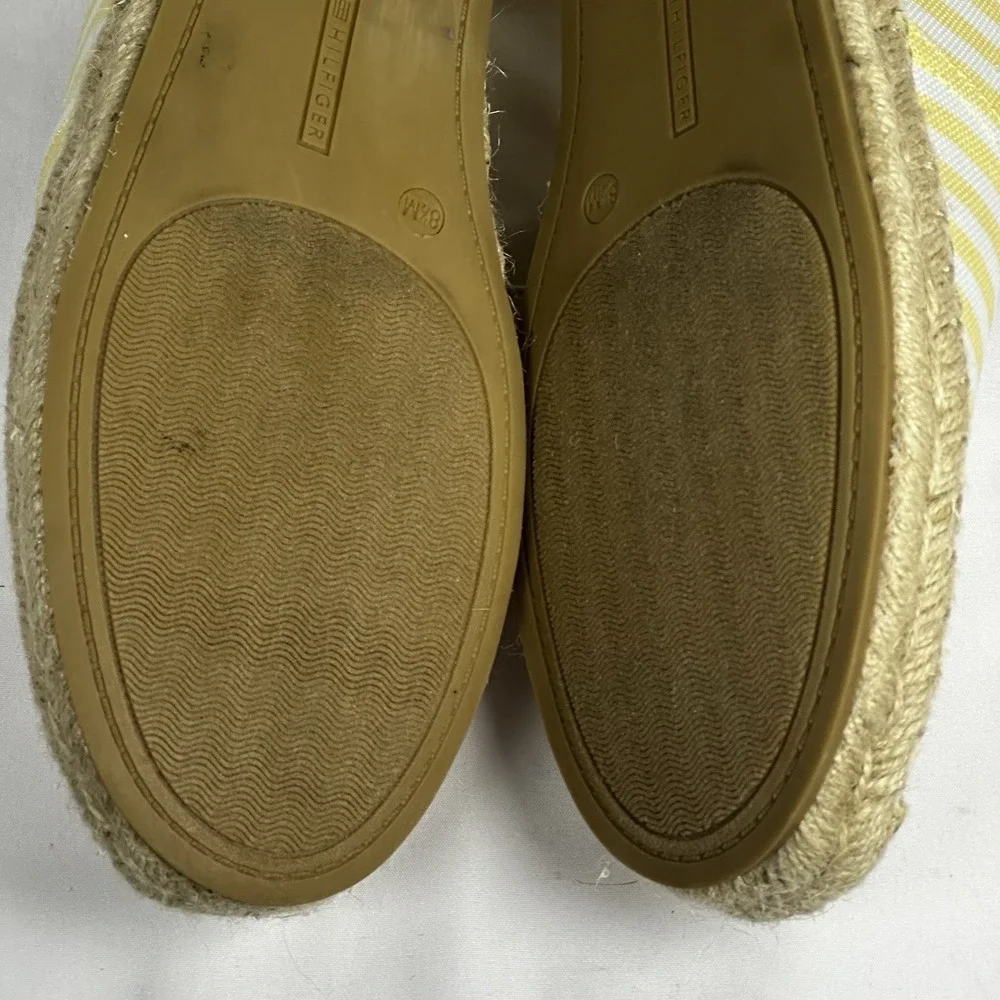 Tommy Hilfiger Pieke‎ Yellow White Striped Espadrille Flats Logo Slip On 8.5M